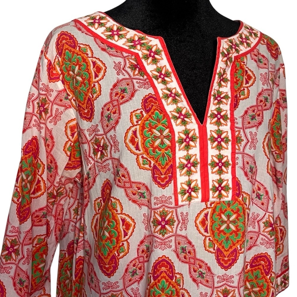 Gretchen Scott Lightweight Pink Orange Medallion Boho Cotton Tunic Top — Size M - Picture 3 of 15